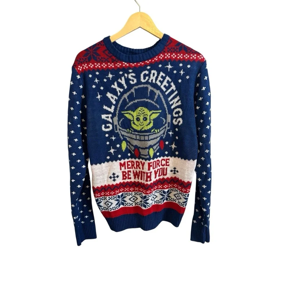 Y2K Star Wars Grogu Sweater  "Galaxy's Greetings" Mandalorian Ugly Christmas Lg‎ - Picture 3 of 6